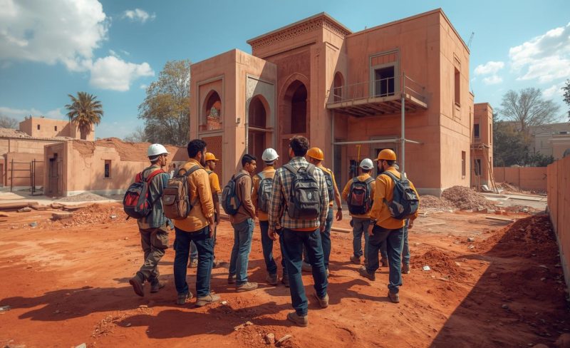 étudiants en visite de chantier de construction villa à Marrakech (1)